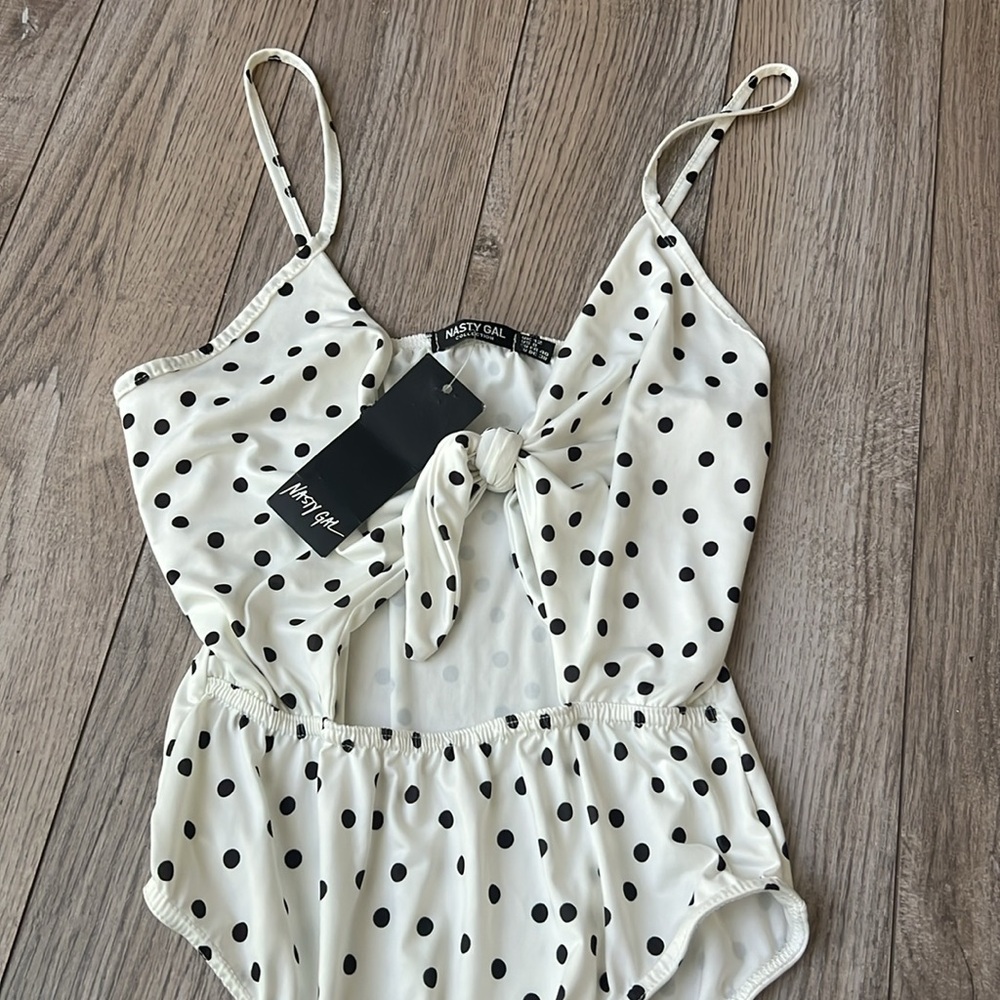 Nasty Gal Polka Dot Tie Front Bodysuit